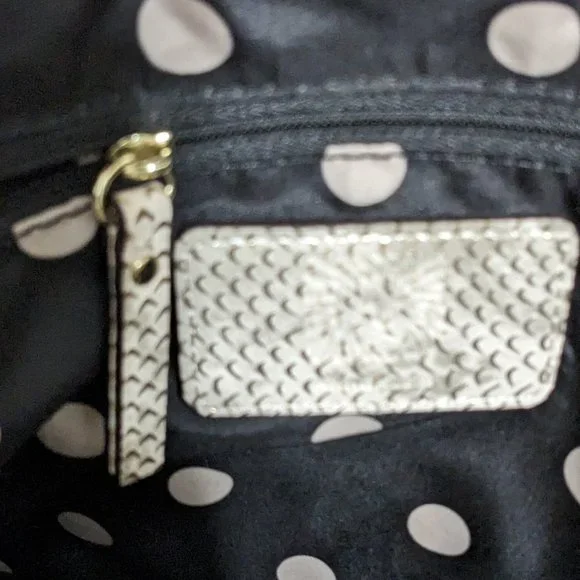 Anne Klein Shoulder Bag Purse, Off White, Snake Skin Look Gold Accents - Picture 11 of 13